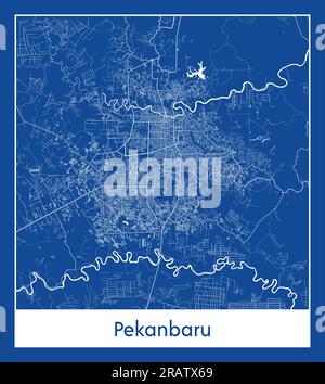 Pekanbaru Indonesia Asia City map blue print vector illustration Stock Vector