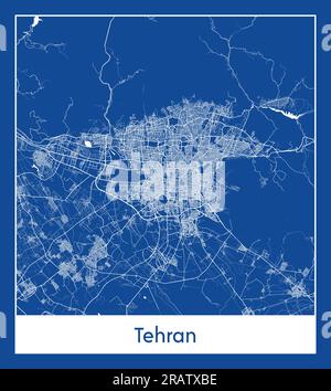 Tehran Iran Asia City map blue print vector illustration Stock Vector