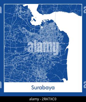 Surabaya Indonesia Asia City map blue print vector illustration Stock Vector