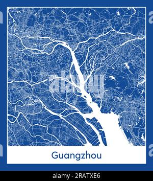 Guangzhou China Asia City map blue print vector illustration Stock Vector