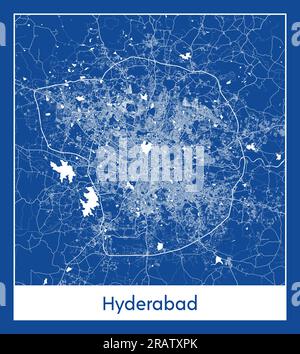 Hyderabad India Asia City map blue print vector illustration Stock Vector