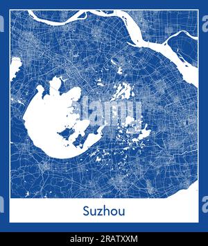 Suzhou China Asia City map blue print vector illustration Stock Vector