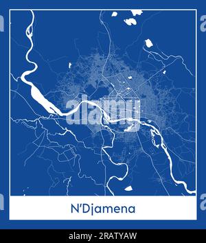 N Djamena Chad Africa City map blue print vector illustration Stock Vector