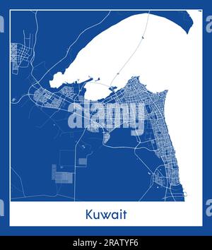 Kuwait Kuwait Asia City map blue print vector illustration Stock Vector