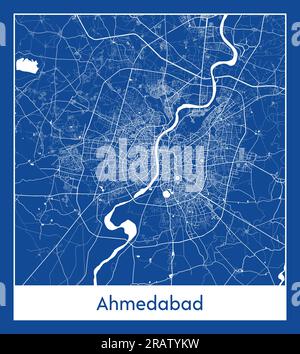 Ahmedabad India Asia City map blue print vector illustration Stock Vector