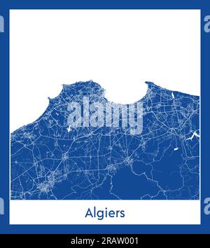 Algiers Algeria Africa City map blue print vector illustration Stock Vector