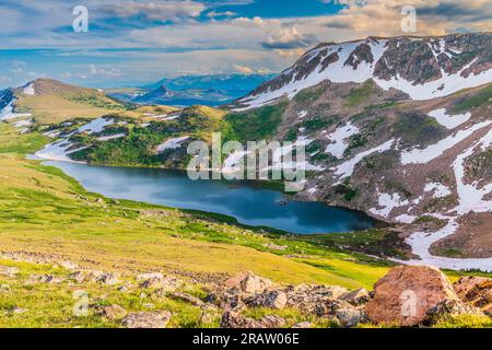 Beartooth Pass in the Beartooth Mountains on the Beartooth Highway in Montana and Wyoming Stock Photo