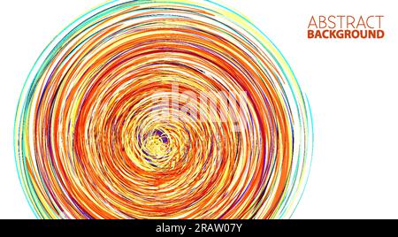 Rotation. Rotating orange circle by thin multicolored tangled lines. Vector graphics Stock Vector
