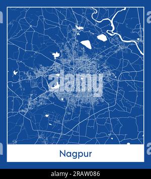 Nagpur India Asia City map blue print vector illustration Stock Vector