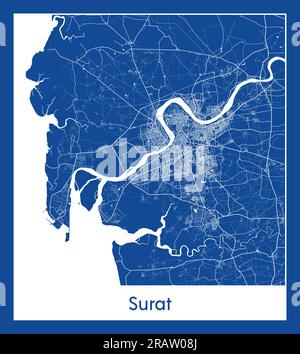 Surat India Asia City map blue print vector illustration Stock Vector