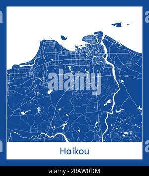 Haikou China Asia City map blue print vector illustration Stock Vector