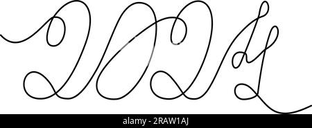 Abstract Inscription 2024 in one solid continuous line. Design for greeting or invitation card. Vector. EPS. Isolate. Good for poster, banner, brochure, price tag or label, greeting or invitation card Stock Vector