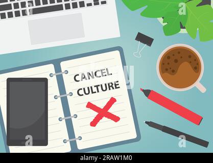 cancel culture written on in spiral notebook, flat lay desk composition- vector illustration Stock Vector