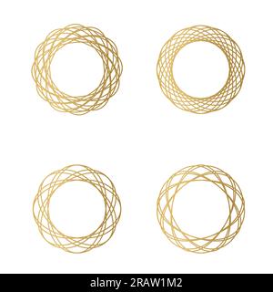 golden circle frames set, made of lines, bird's nest - vector illustration Stock Vector