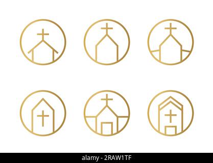 set of golden christian, catholic church icons- vector illustration Stock Vector