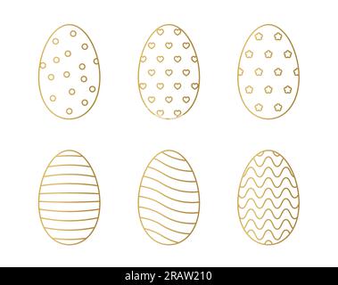 set of golden easter eggs in different patterns- vector illustration Stock Vector