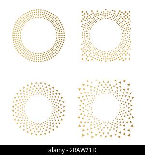golden round frames set, made of dots and triangles- vector illustration Stock Vector