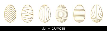 set of golden easter eggs in different line patterns- vector illustration Stock Vector