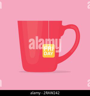 cup with friday written on tea paper tag, happy friday concept  -vector illustration Stock Vector