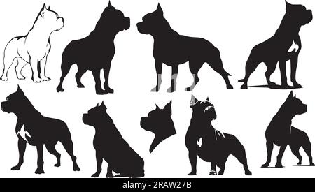 Set of American Bully dog illustrations - isolated Stock Vector