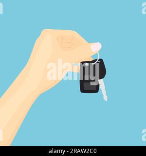 female hand holding car key, purchase or rental car concept - vector illustration Stock Vector
