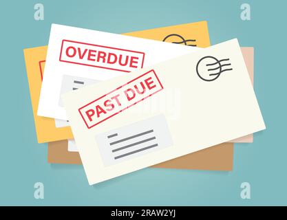pile of envelopes with overdue bills- vector illustration Stock Vector