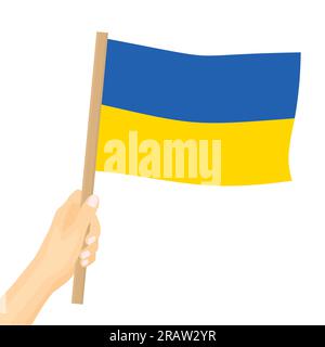 female hand holding flag of Ukraine- vector illustration Stock Vector