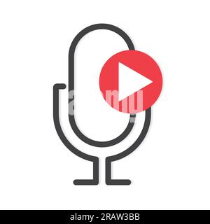 play symbol and microphone icon, podcast, broadcast, studio recording - vector illustration Stock Vector
