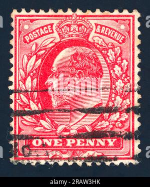 King Edward VII (ruled 1901–1910). Postage & Revenue stamp. United Kingdom. Issued probably in 1902. Face Value: one penny. Stock Photo