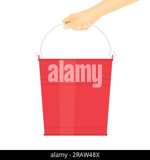 hand holding metal bucket- vector illustration Stock Vector
