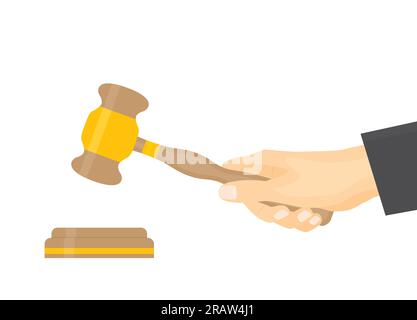 judge hand holds gavel judge- vector illustration Stock Vector
