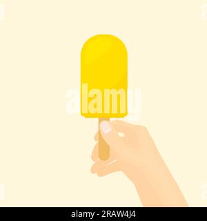 hand holds orange ice cream- vector illustration Stock Vector