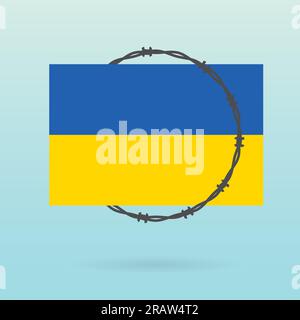 barbed wire around Ukraine flag- vector illustration Stock Vector