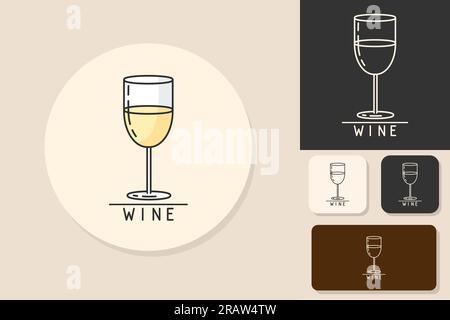LOGO icon glass of white wine isolated vector set Stock Vector