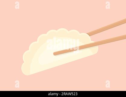 pair of bamboo chopsticks holding dumpling- vector illustration Stock Vector