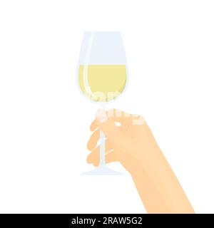 hand holding a glass of white wine, celebration, wine tasting- vector illustration Stock Vector