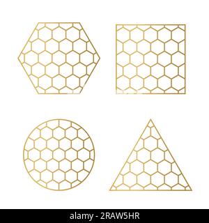 set of geometric design elements with golden honey comb pattern- vector illustration Stock Vector