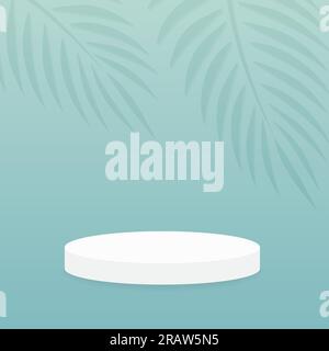 cylinder platform, pedestal on stage with shadows of palm leaves, stage for presentation of ptoducts, cosmetics, sale- vector illustration Stock Vector