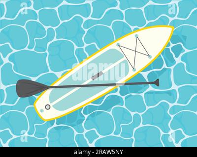 SUP board and paddle on wavy sea- vector illustration Stock Vector