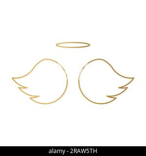 golden angel wings with halo- vector illustration Stock Vector