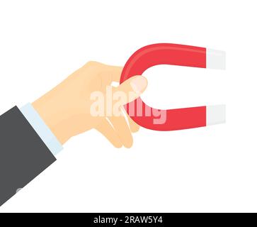 businessman hand holding attracting magnet- vector illustration Stock Vector