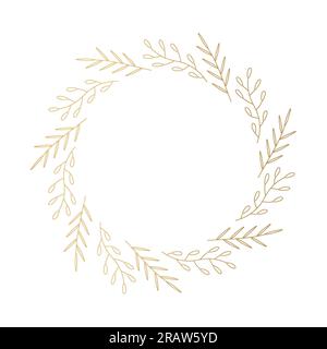 golden floral wreath, garland, tiny twigs- vector illustration Stock Vector