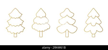 set of golden line christmas trees; winter, christmas decoration elements- vector illustration Stock Vector