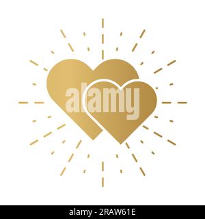 two golden hearts and sunburst- vector illustration Stock Vector