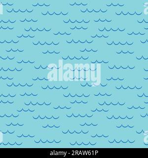 seamless pattern of blue sea waves, great for wrapping, textile, wallpaper, greeting card- vector illustration Stock Vector