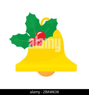 christmas bell with holly berries icon - vector illustration Stock Vector