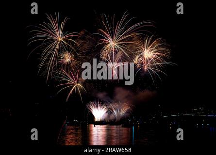 Fireworks over Lake Union on the Fourth of July 2023 Stock Photo
