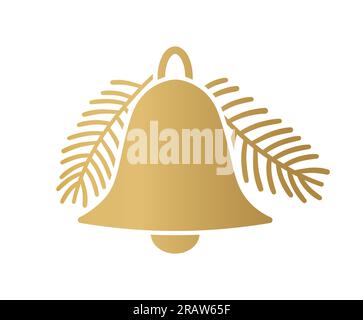 golden christmas bell with fir tree - vector illustration Stock Vector