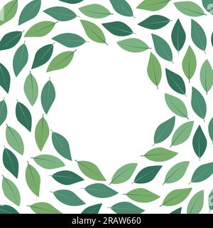 pattern of green leaves on white background with circle place for text- vector illustration Stock Vector