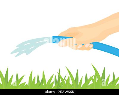 hand holding garden hose and watering lawn- vector illustration Stock Vector